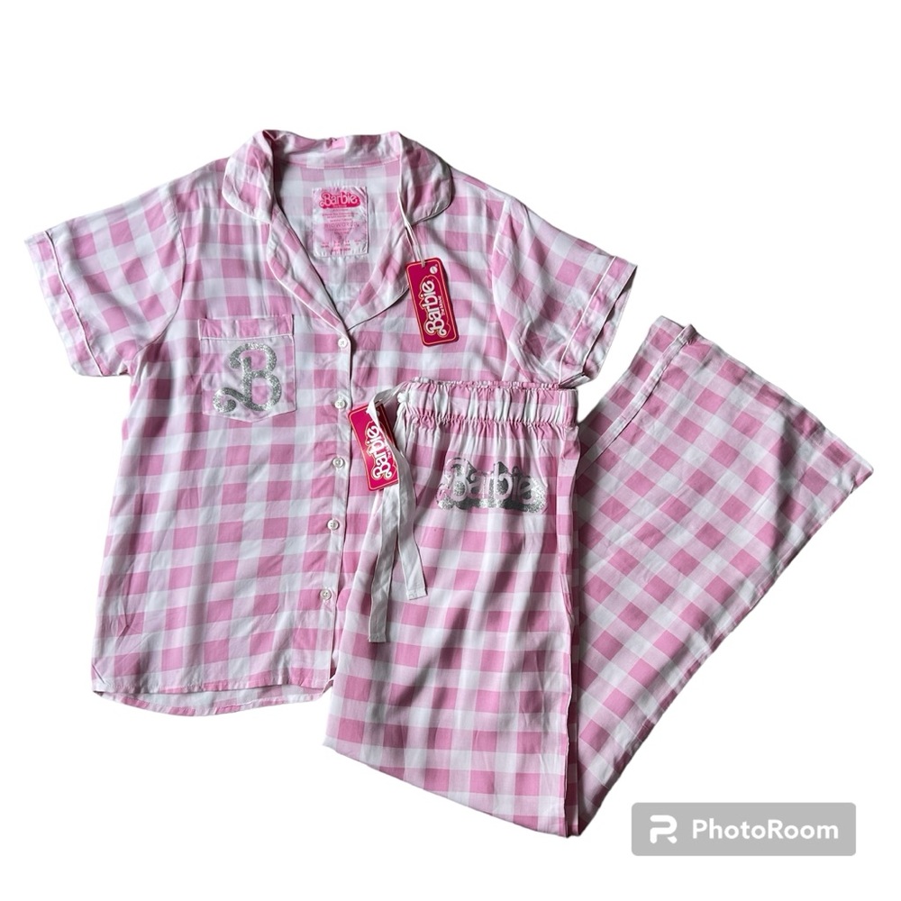 NWT Barbie Movie Pink Gingham Pajama Set / Size S-M *